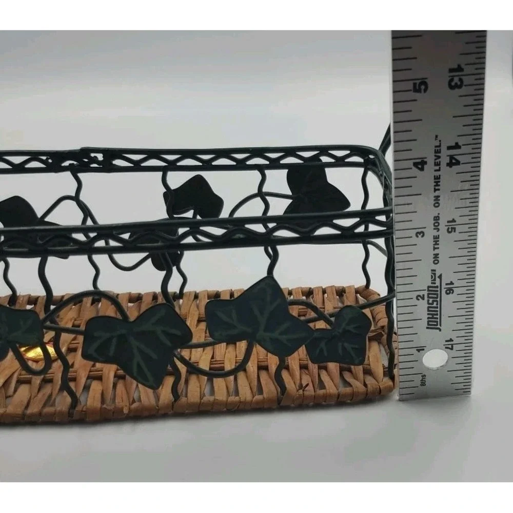 Ivy Leaf Metal Basket With Wicker Bottom Rectangular Centerpiece Fruit Basket